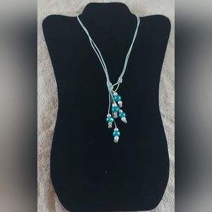 Handmade Light Blue, White & Gold Pearl & Baby Blue Leather 2-Way Necklace